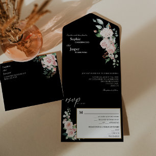 Un Blush Floral Mariage noir tout en une invitation
