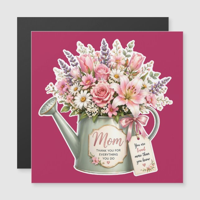 Un bouquet de fleurs dans un arrosoir pour maman  (Devant / Derrière)