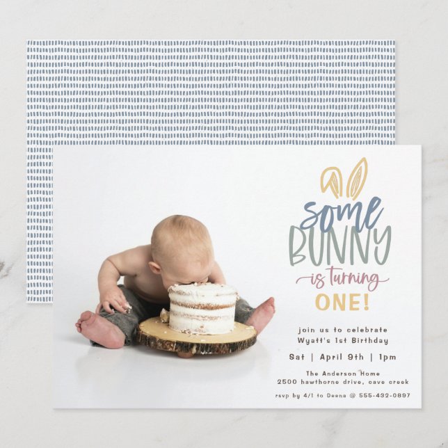 Un Bunny Anniversaire Fête Photo Invitation (Devant / Derrière)
