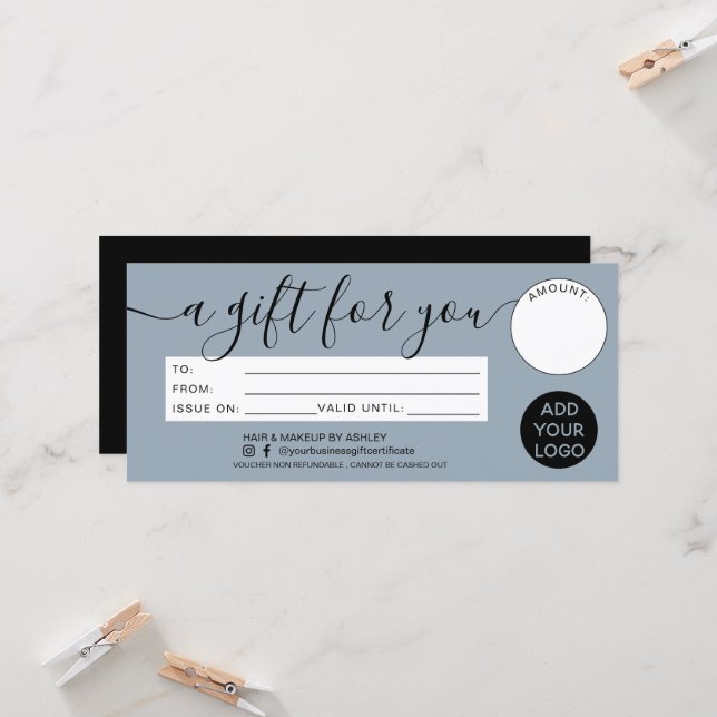 Un cadeau bleu poussiéreux moderne pour votre logo (Devant/Arrière en situation)