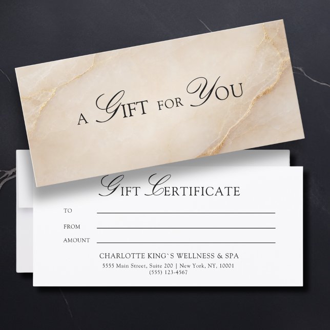 Un Cadeau Pour Vous ! Marbre Beige Doré (A Gift for You! Beige Gold Marble Gift Certificate)