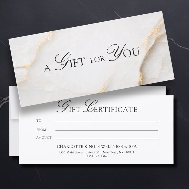 Un Cadeau Pour Vous ! Marbre Blanc Doré (A Gift for You! White Gold Marble Gift Certificate)