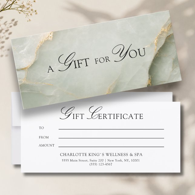 Un Cadeau Pour Vous ! Vert Sage Marbre Doré (A Gift for You! Sage Green Gold Marble Gift Certificate)