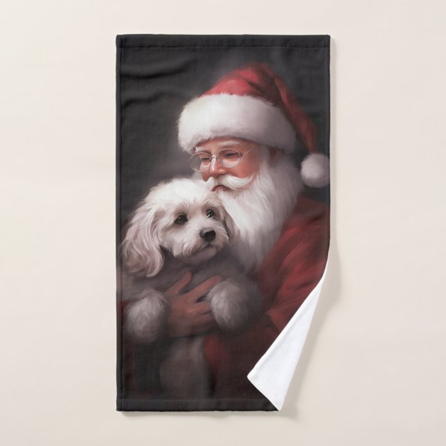 Un caniche au Père Noël Festif (Serviette à main)