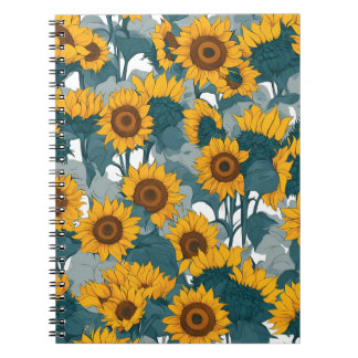 Un Carnet avec des champs de tournesol éclairés