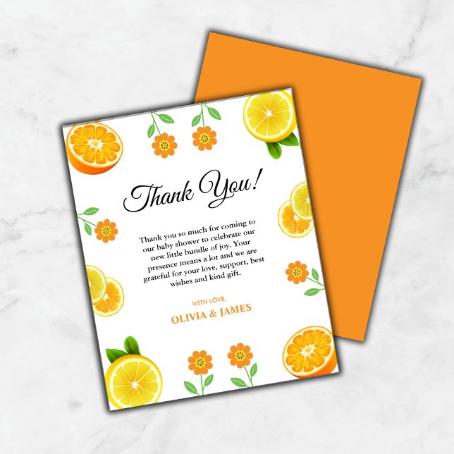 Un Carte de remerciements De Baby shower Citrus Un (Budget A Little Cutie Citrus Baby Shower Thank You Card )