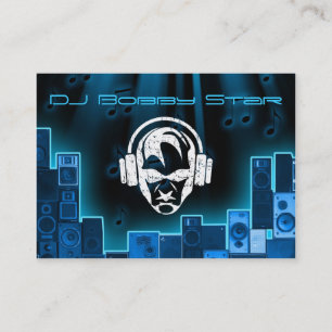 Un carte de visite bleu de laser de logo du DJ de