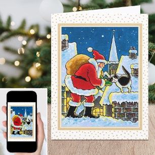 Un Carte pour notes de Noël Père Noël Chat