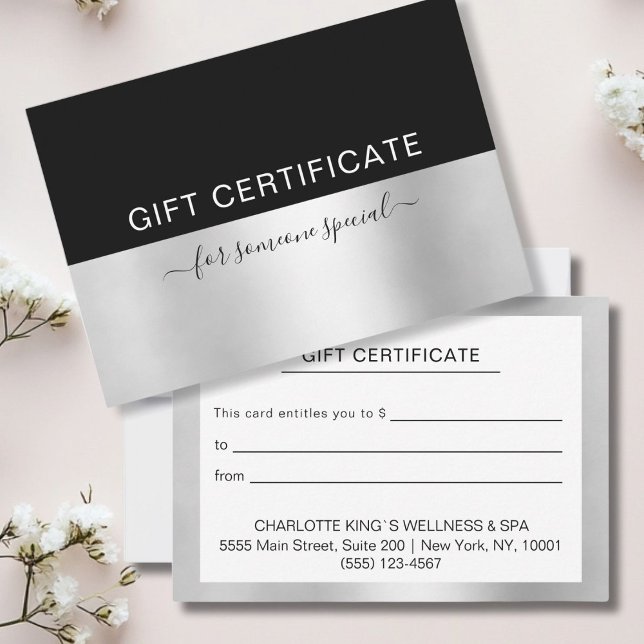 UN CERTIFICAT D'AFFAIRES MODERNE cadeau pour vous (MODERN BUSINESS CERTIFICATE gift for you, Black & Silver. Modern, minimal, elegant, trendy.)