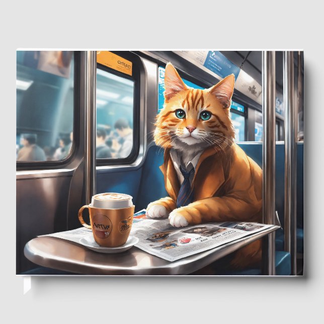 Un chat mignon avec café et livre d'or (Recto)