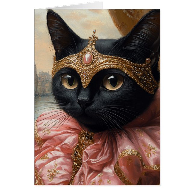Un chat noir royal en rose et or (Devant)