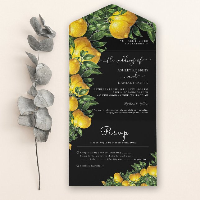 Un Citron à thème Mariage noir tout en une invitation (Créateur téléchargé)