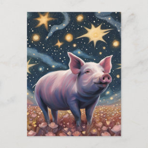 Un cochon dans la carte postale étoilée