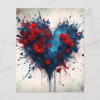 Un coeur bleu éclatant avec des fleurs rouges