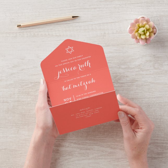 Un Corail moderne Mitzvah TOUT EN UNE INVITATION (Vidéo)