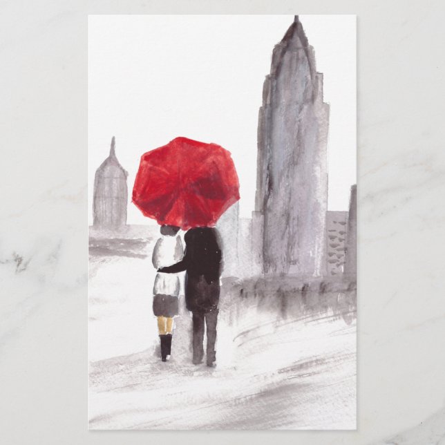 Un couple d'amour à New York avec parapluie rouge (Devant)