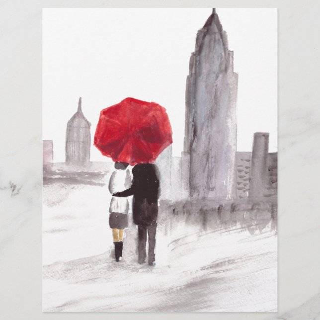 Un couple d'amour à New York avec parapluie rouge (Devant)
