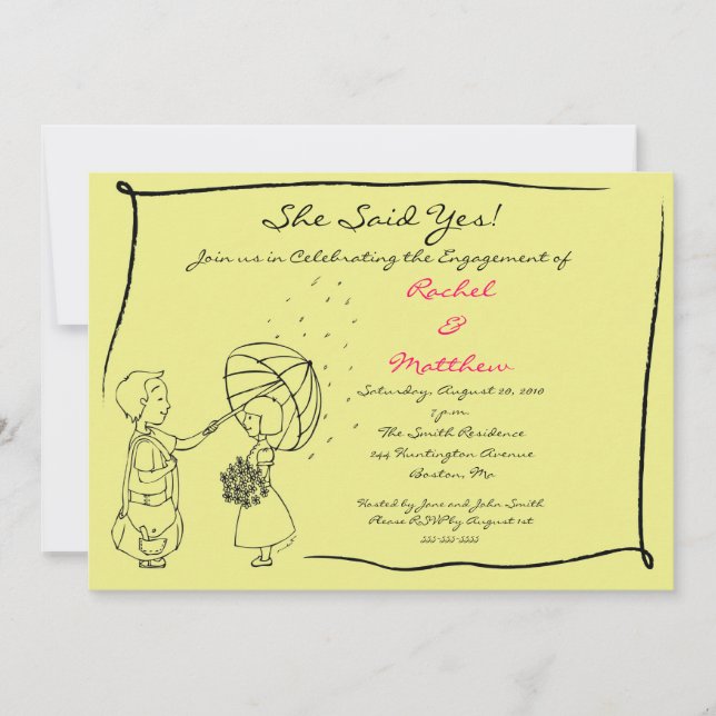 Un couple doué dans la pluie Invitation Fiançaille (Devant)