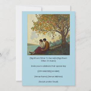 Un couple romantique sous une invitation d'arbre c