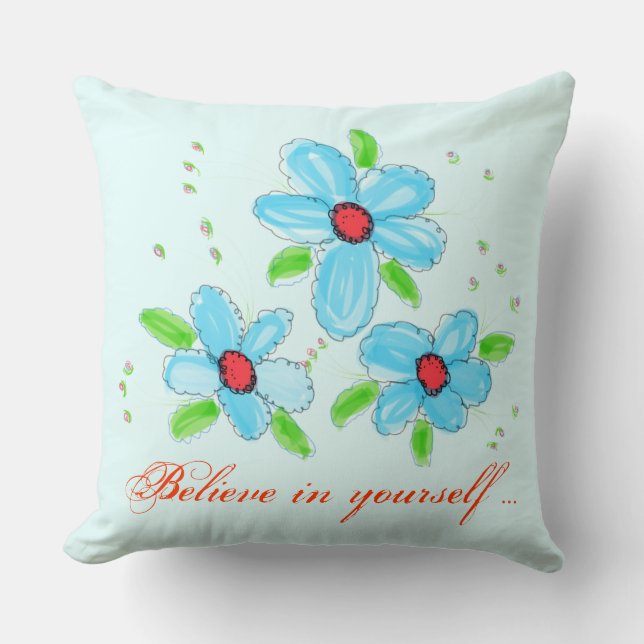 Un Coussin Artistique Rouge Et Bleu Bébé (Recto)