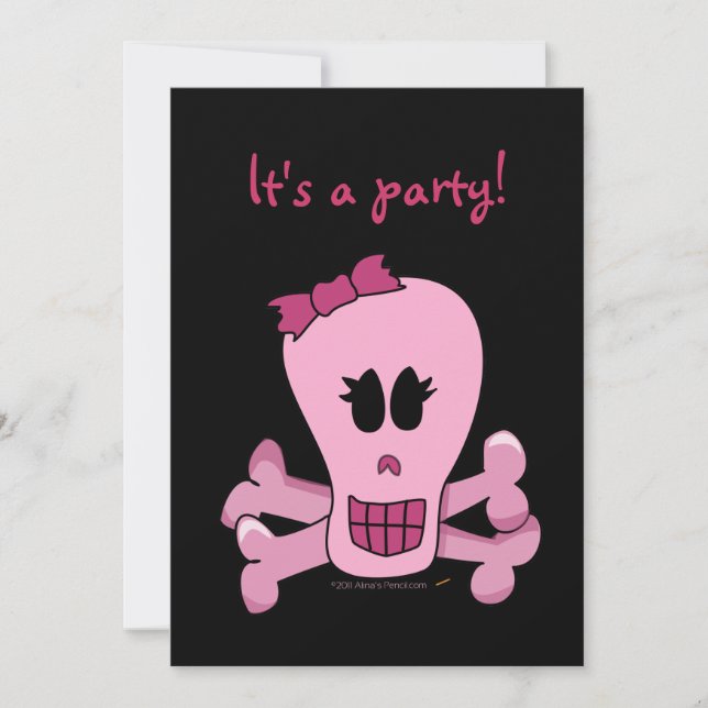 Un crâne de fille rose avec des invitations à la f (Devant)