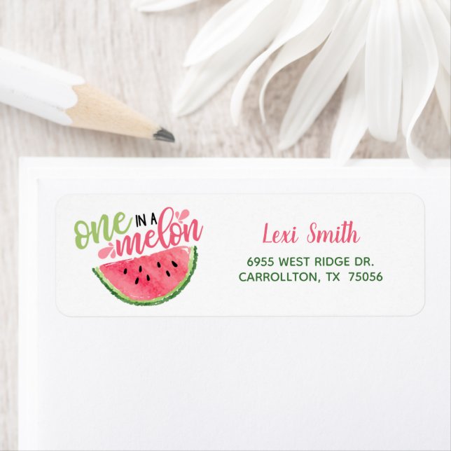 Un dans un Étiquette de adresse Melon - rose (En situation)