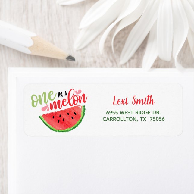 Un dans un Étiquette de adresse Melon - Rouge (En situation)