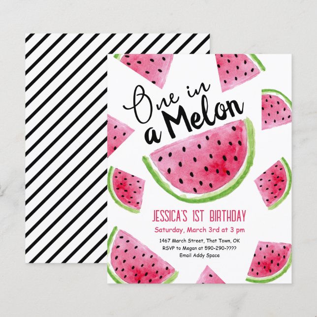 Un dans un Melon Anniversaire Fête Invitation budg (Devant / Derrière)