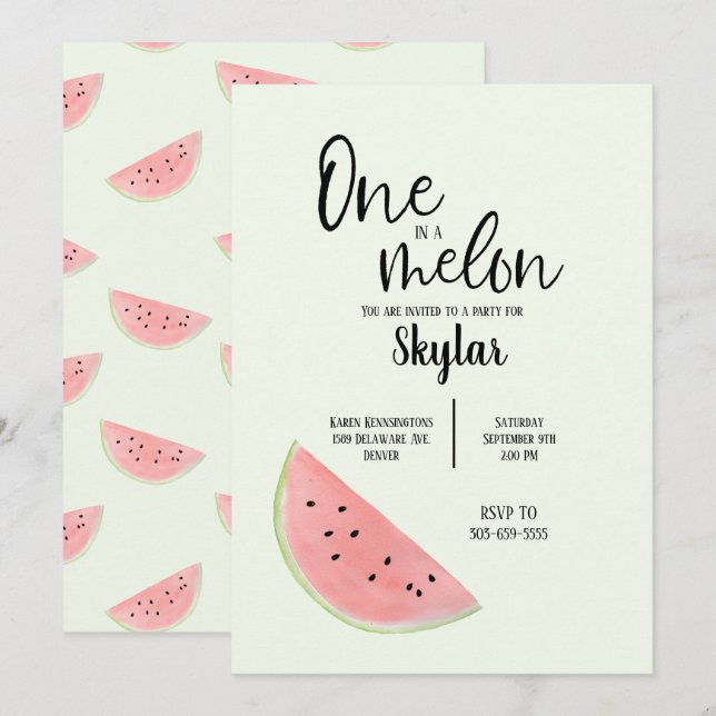 Un dans un Melon Invitation d'anniversaire pour un (Devant / Derrière)