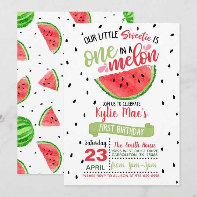 Un dans un Melon Invitation d'anniversaire - Rouge (Devant / Derrière)