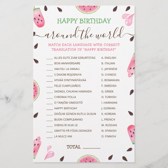 Un Dans Un Melon Joyeux Anniversaire Dans Le Monde (Devant)