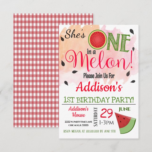 Un dans un Melon Party Anniversaire Invitation (Devant / Derrière)