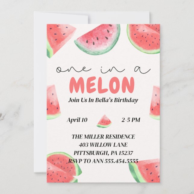 Un dans un Melon Watermelon Invitation d'anniversa (Devant)