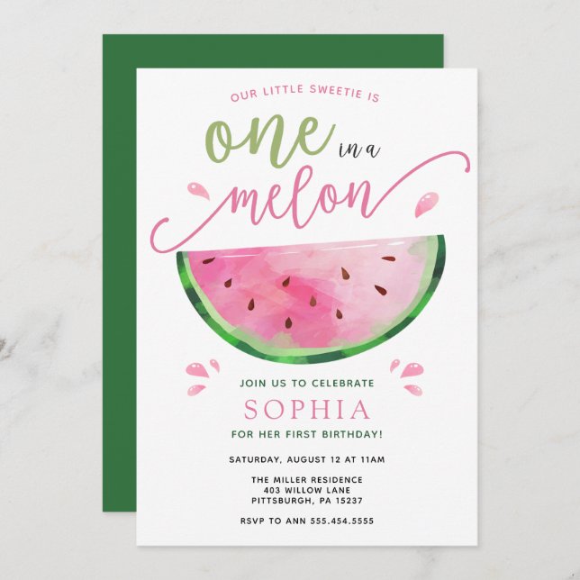 Un dans un Melon Watermelon Invitation d'anniversa (Devant / Derrière)