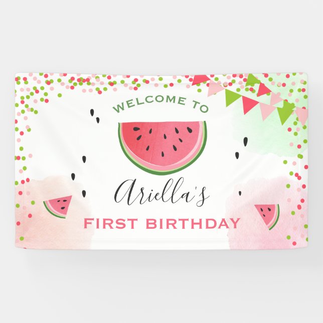 Un dans une bannière d'anniversaire de melon Water (Horizontal)