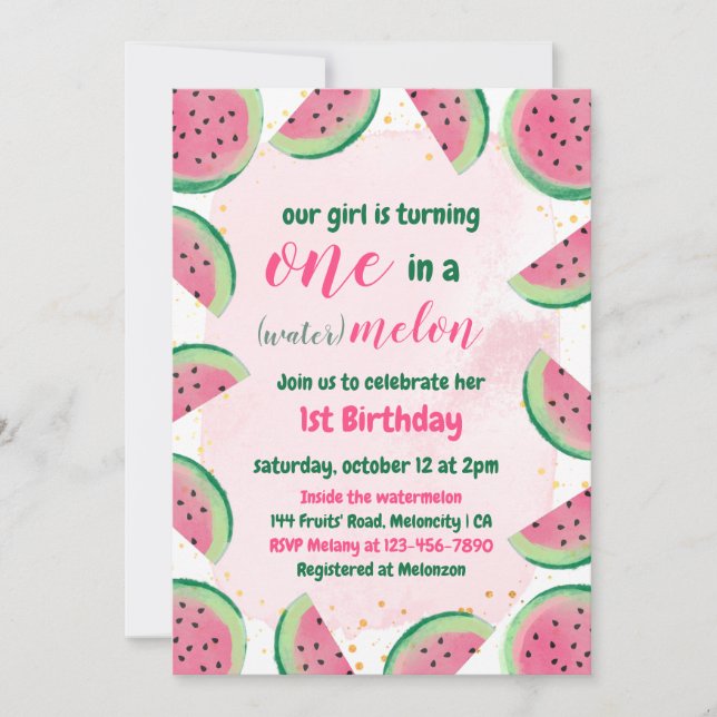 Un dans une pastèque Baby Birthday Invitation (Devant)