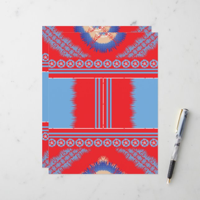 un design d'un motif rouge et bleu (Devant/Arrière en situation)