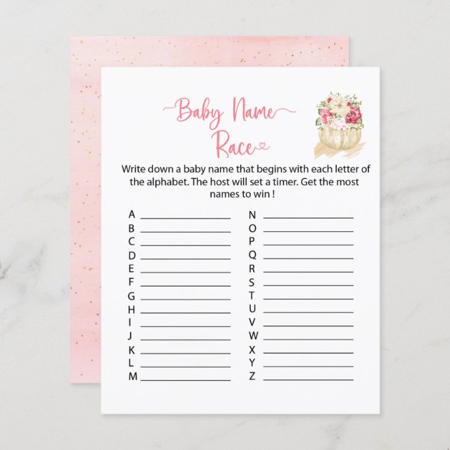 Un doux petit Citrouille Baby Name Race jeu (Devant / Derrière)