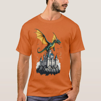 un dragon survolant un château T-shirt