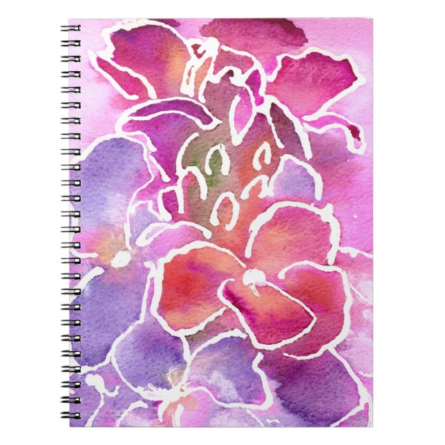 Un élégant Carnet floral rose et mauve (Devant)