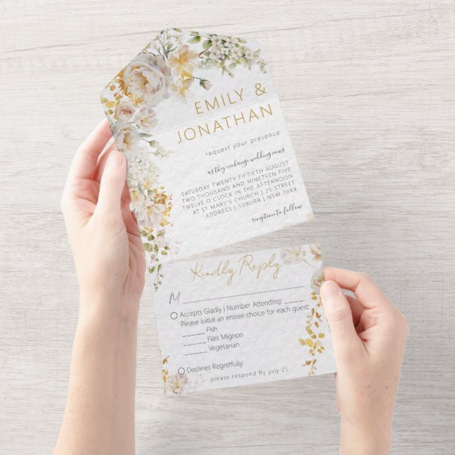 Un Élégant Mariage Floral Chic Tout En Une Invitation (Déchirure)