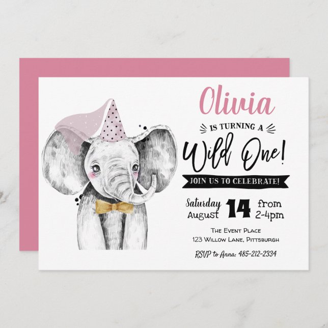 Un éléphant sauvage | Invitation à l'anniversaire  (Devant / Derrière)