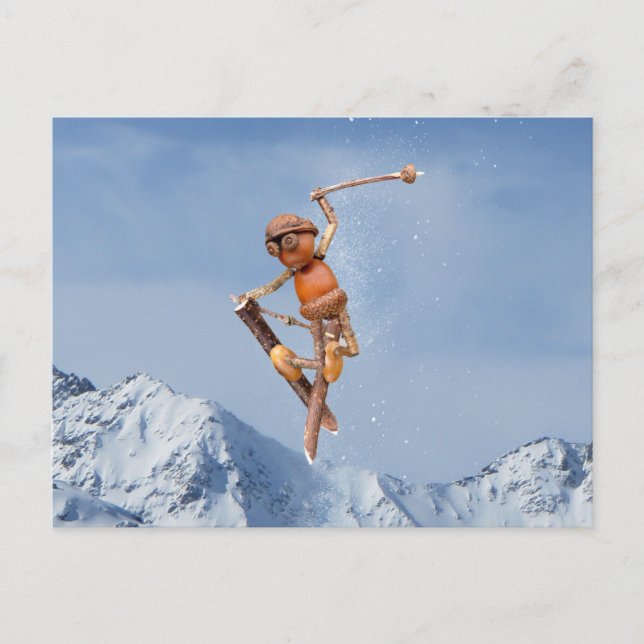 Un elfe de maïs volant sur le skis carte postale h (Devant)