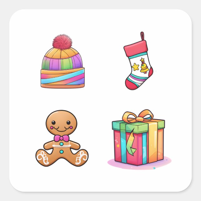 Un Ensemble De Quatre Beaux Stickers Noël 4 Pack (Devant)