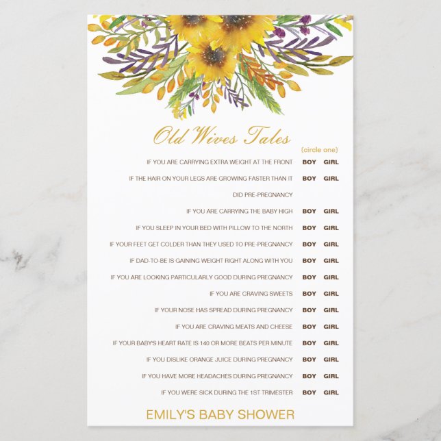 Un garçon ou une fille Vieux Epouses Conte Baby sh (Devant)