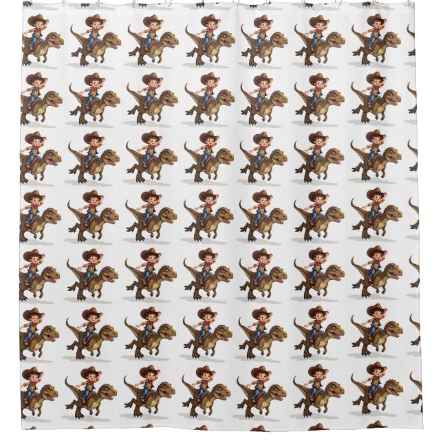 Un garçon tenant un rideau de douche T-Rex (Devant)