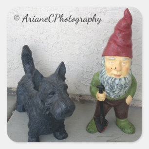Un gnome et ses autocollants de chien