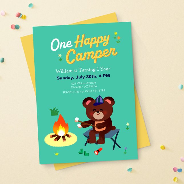 Un heureux Camper Invitations d'anniversaire (Créateur téléchargé)