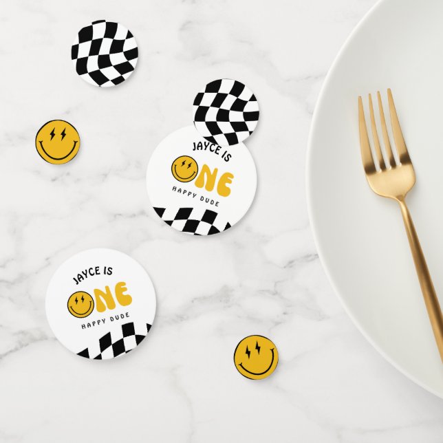 Un heureux Mec 1er anniversaire À damiers Confetti (Groupe)