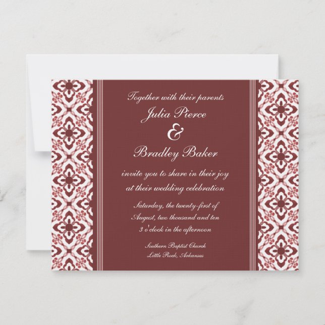 Un Invitation Mariage damassé éblouissant, Maroon (Devant)